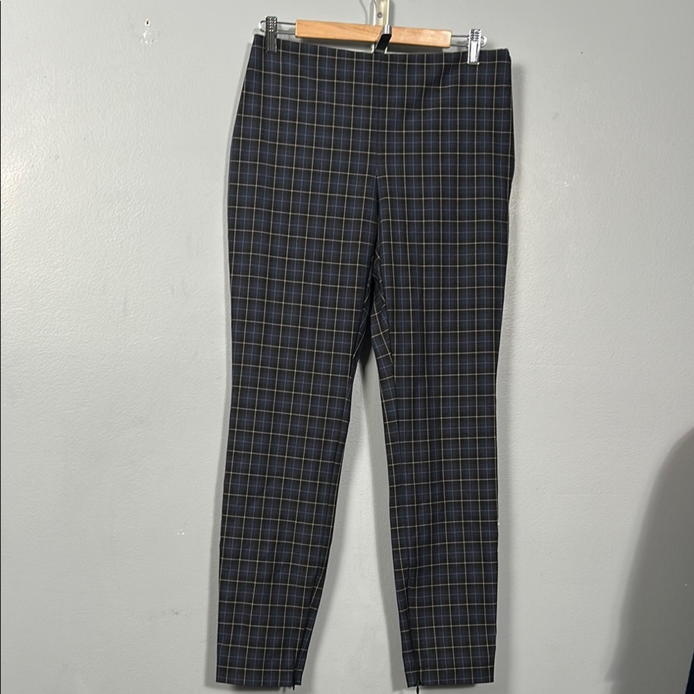 Theory Plaid Skinny zipped Leggings women size 8 navy Side Zip Closure